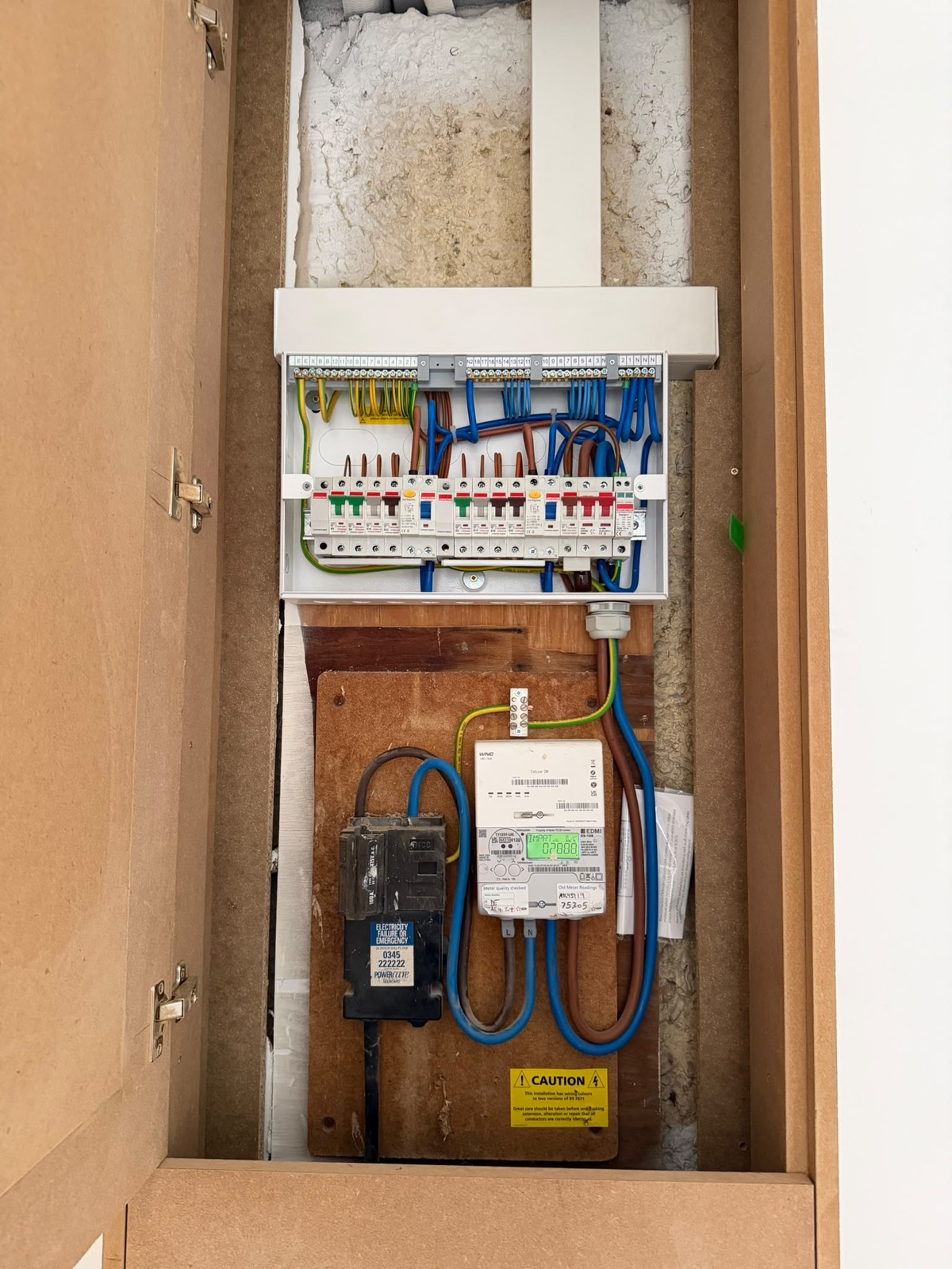 Newly installed consumer unit and meter board